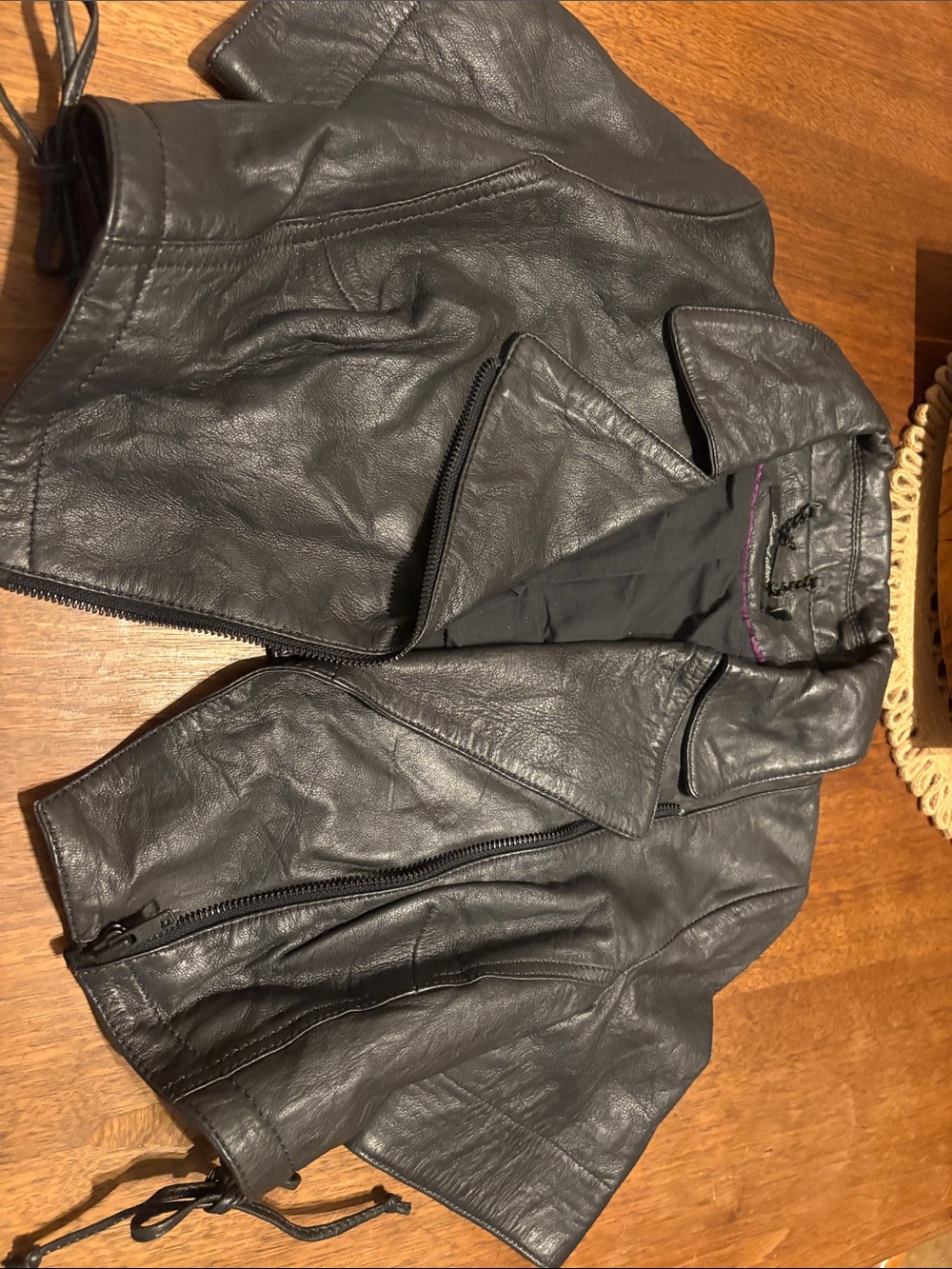 Muubaa Black Leather Biker Jacket crop 8